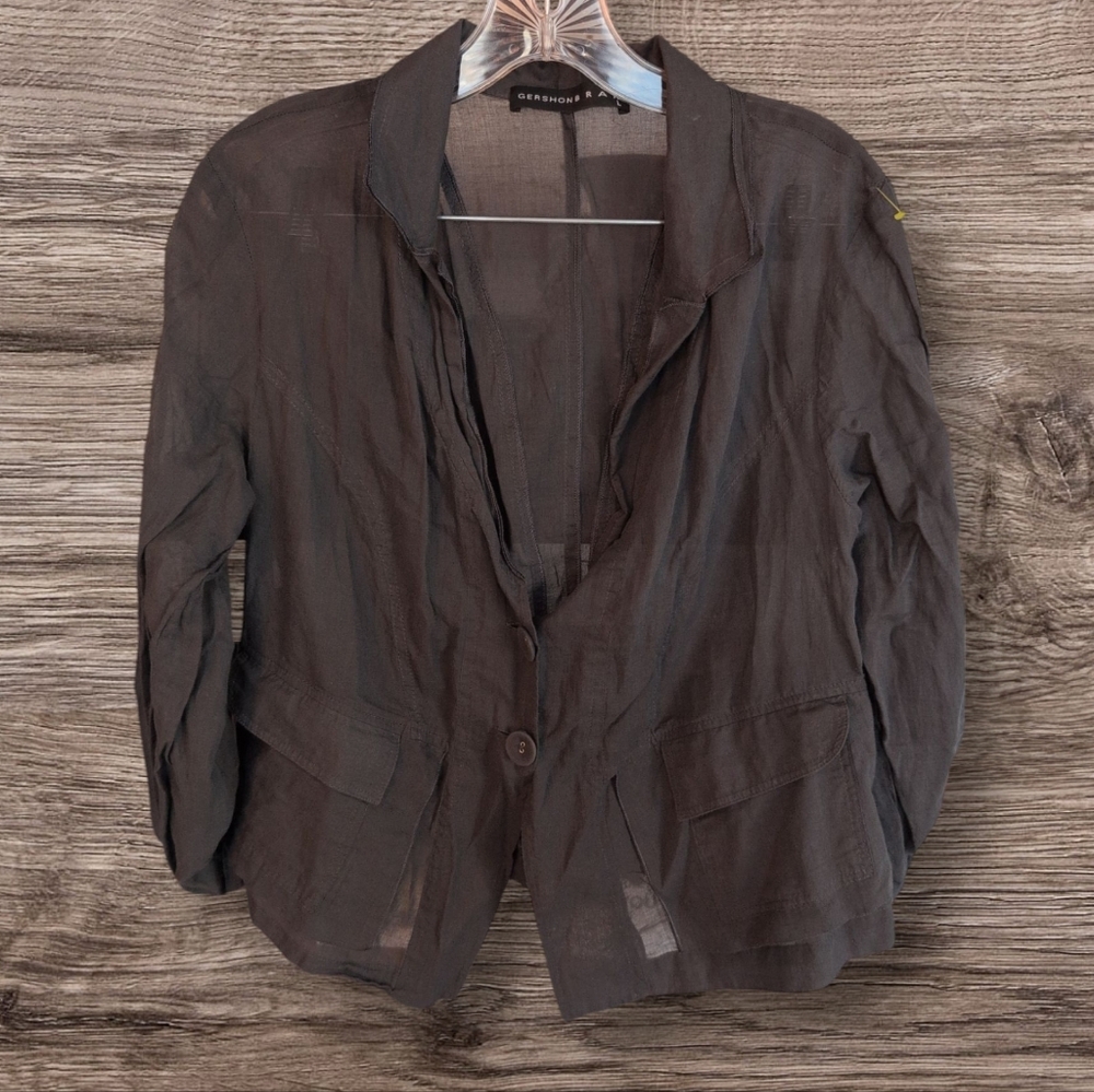 Gershon Bram Linen Tie Back Ruffle Blazer